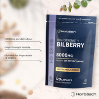 Horbäach Bilberry Extract 8,000mg | High Strength 25% Anthocyanidins | 120 Vegan Capsules | Vaccinium Uliginosum | Resealable & Recyclable Pouch | Horbaach