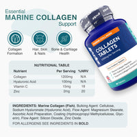 Zipvit Marine Collagen Tablets 1200mg with Hyaluronic Acid, Vitamin C & Zinc, Type 1 Collagen Supplements for Women and Men, Supports Hair, Skin, and Nails, 60 Tablets, 1 Month Supply