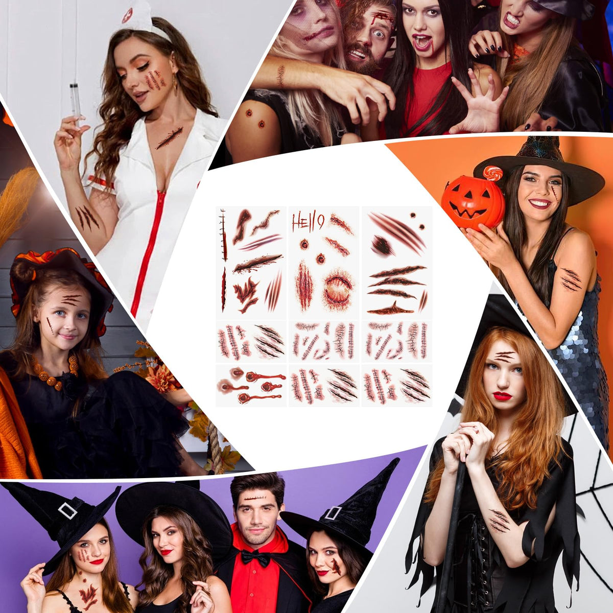 AUXHCYL Halloween Tattoos(9 Sheets),Scar Tattoos Stickers with Fake Scab Blood,Zombie Makeup Halloween Face Stickers,Temporary Tattoos For Men Women