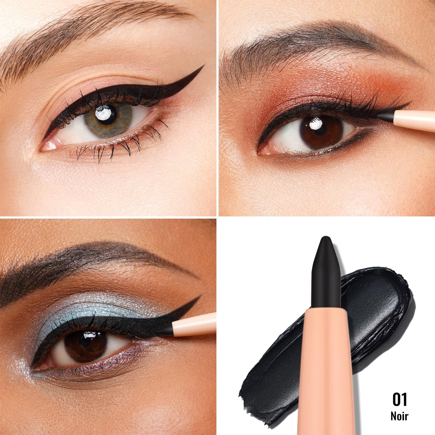 Oulac OULAC Matte Black Eye Liner Pencils Waterproof, Smudge-proof Retractable Eyeliner Lasts 24H +, Highly Pigmented and Smooth, Long-lasting Formula, Vegan (01) Noir