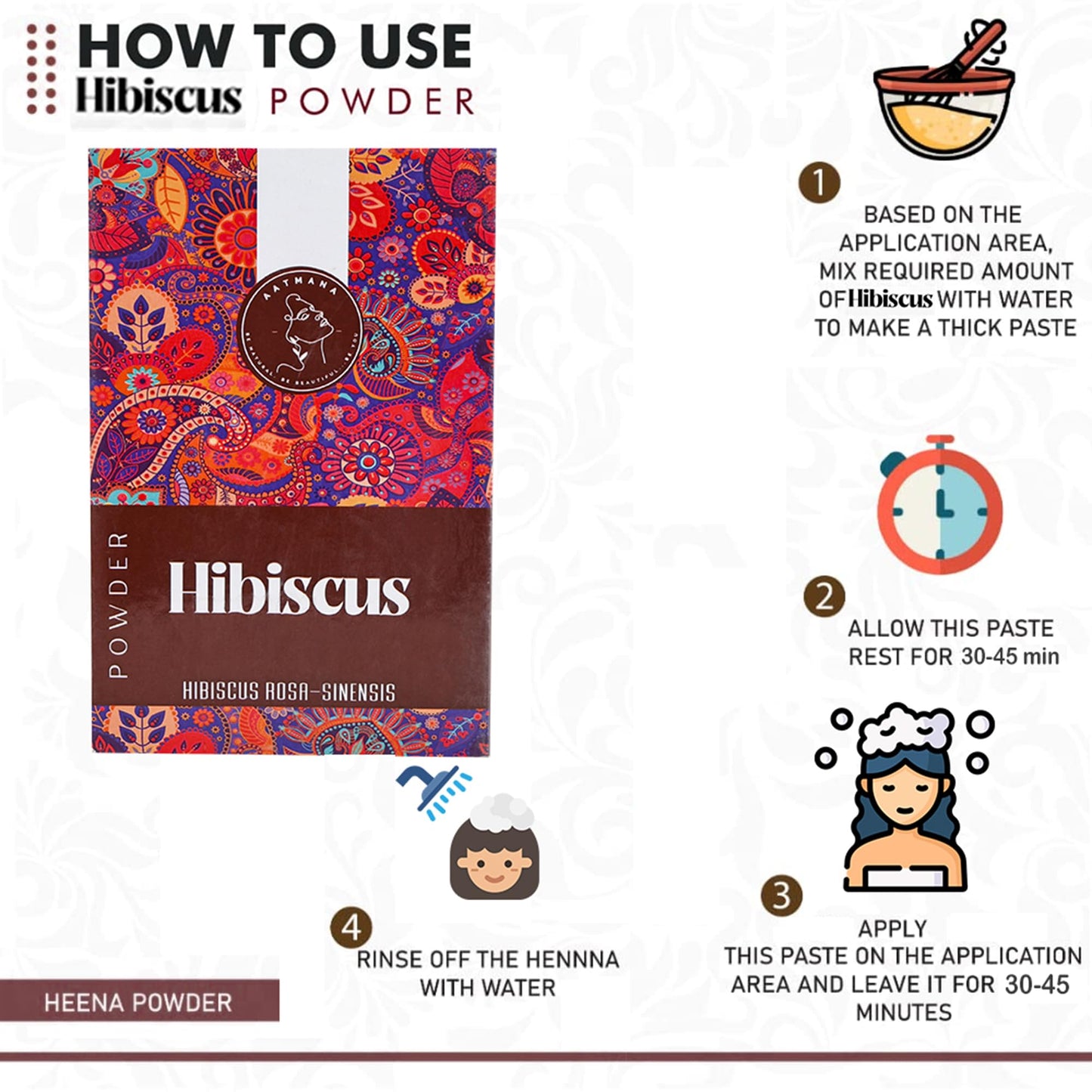 AATMANA Hibiscus Powder | Sabdariffa | Rosa Sinensis | Natural Powder for Hair & Skin | Prevent hair Problem & Minimizes Skin Pores for Men & Women 100g