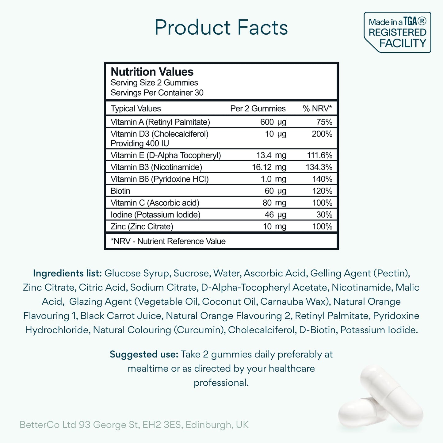 Bettervits Multivitamin Gummies with Zinc and Iodine | Immune Support & Energy with Gummy Vitamins A, B3, B6, C, D, E, Biotin | Chewable Multivitamins for Women, Men and Adults | 60 Gummies