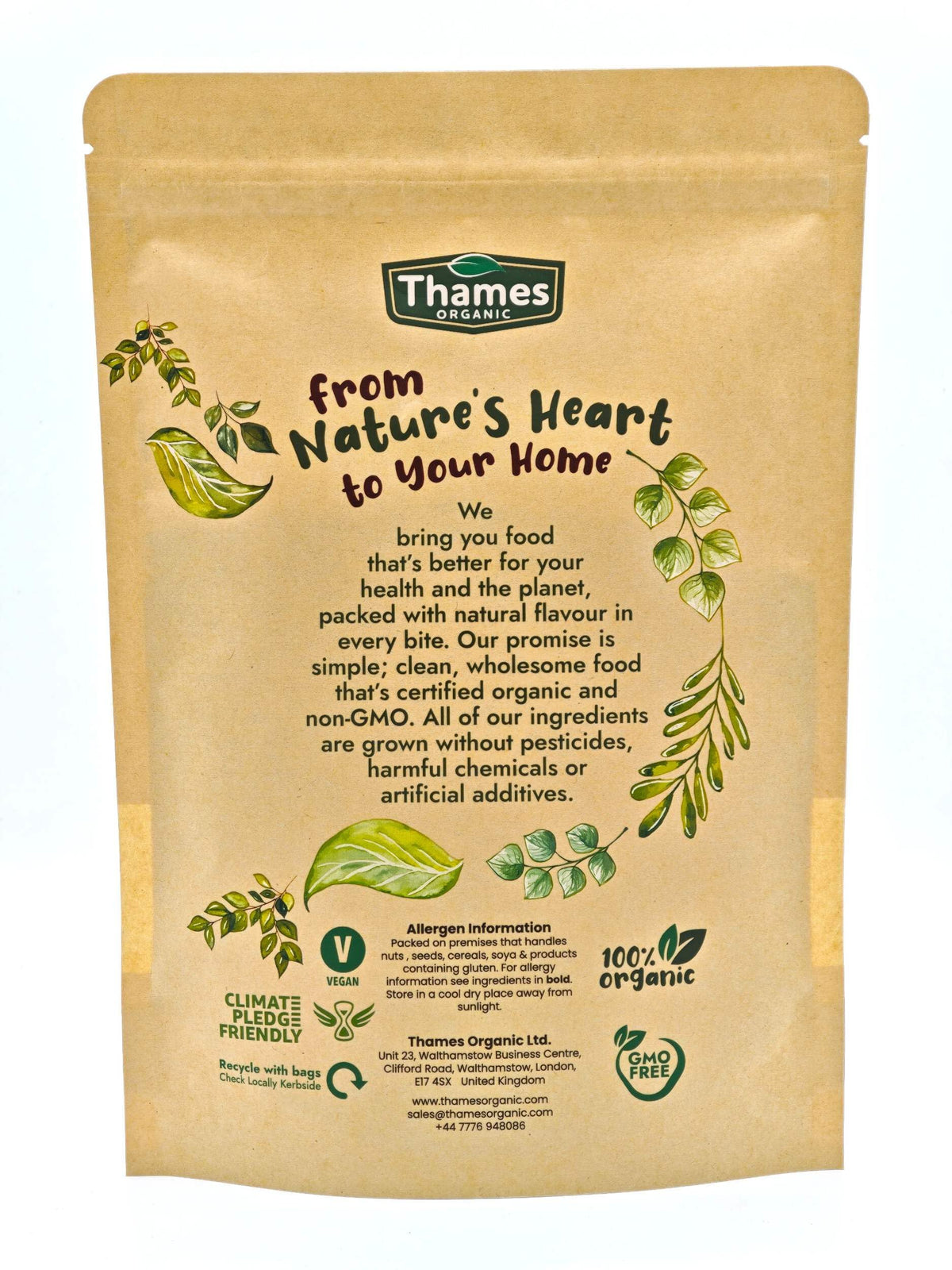 Organic Ground Almond- Raw, Unsalted, Non-GMO, No Additives, No Preservatives, Vegan - High in Protein, Healthy Fats, and Antioxidants - Perfect for Snacking, Baking, and Cooking - Thames Organic 250g