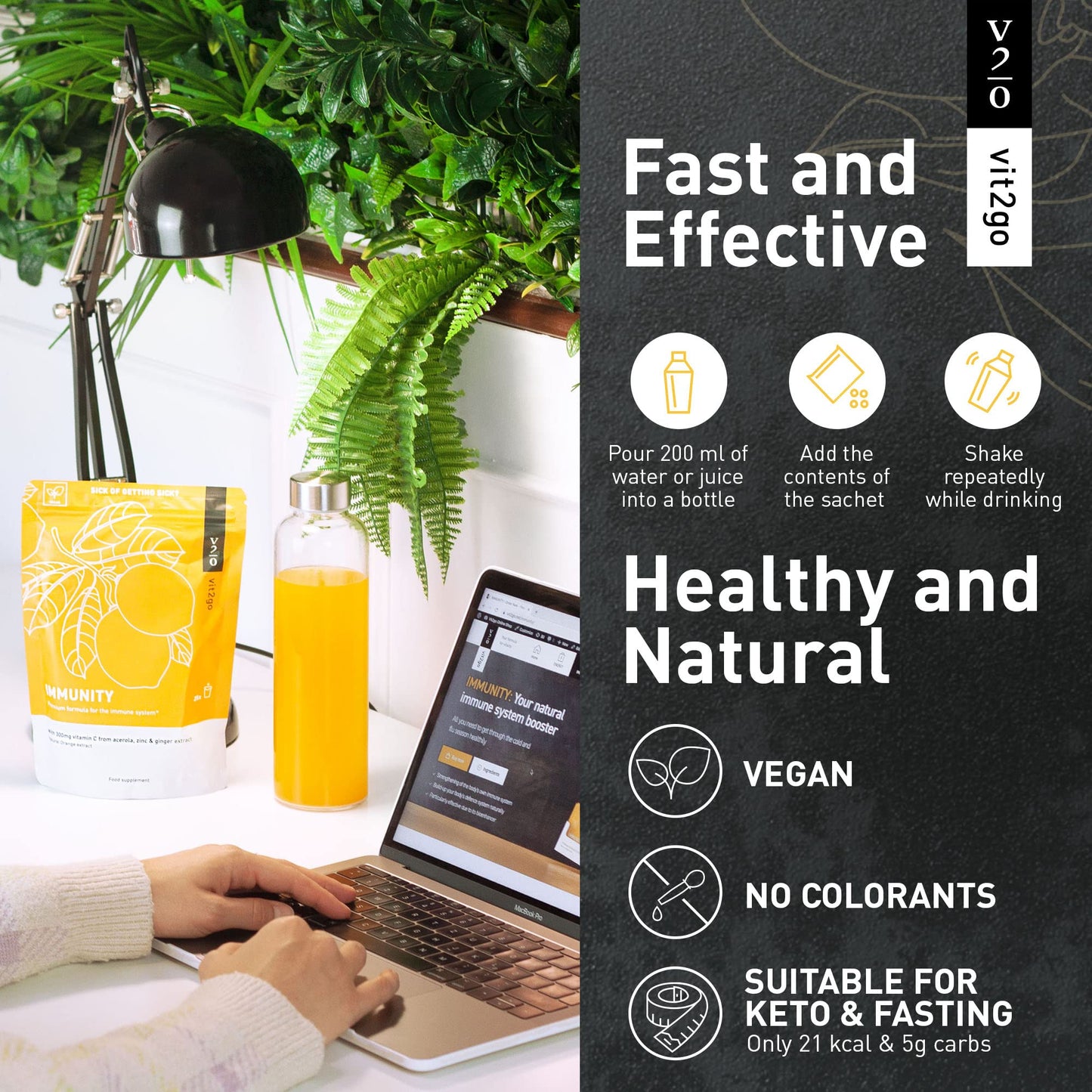 Vit2Go Vit2go Immunity - Booster with Vitamins (A, B, C, D & K), Vitamin C Zinc & Ginger Extract, Immune System Complex, Vegan Supplement Made in Germany (30)