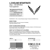 Choline Bitartrate Powder REDWELLS Cognitive Enhancer GMO Free Vegan - 250g Pack