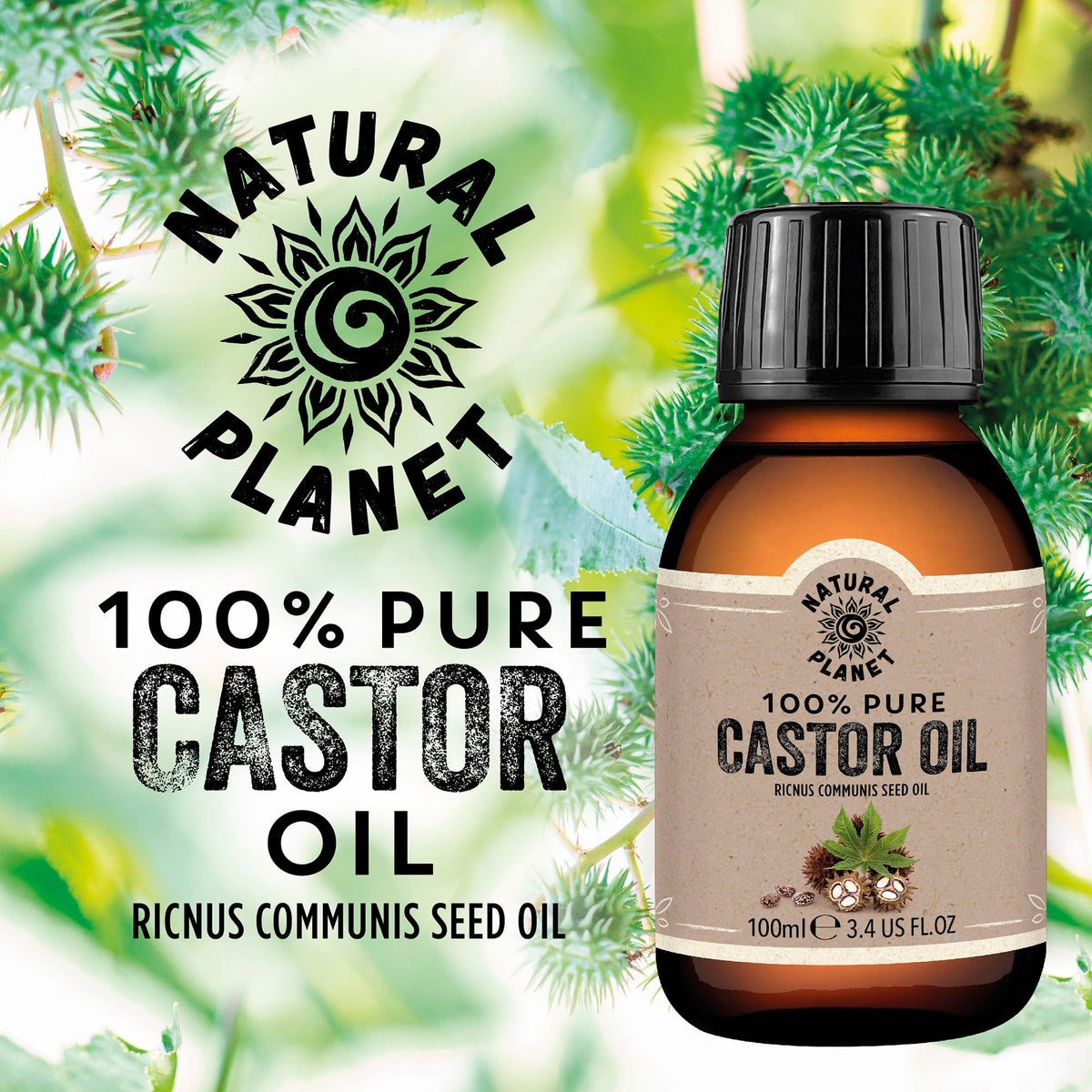 Natural Planet Castor OIl 100ml Cold Pressed Premium Quality 100% Pure Hexane-Free, Non GMO, Versatile Usage Eyelashes, Eyebrows and Hair growth