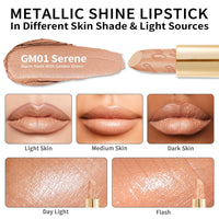 Oulac OULAC Glow Metallic Shine Lipstick, Nude High Impact Lipcolor, Lightweight Soft and Ultra Hydrating, Long Lasting, Vegan & Cruelty-Free, Full Coverage Lip Color 4.3 g/0.15 GM01 Serene