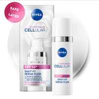 NIVEA Cellular Expert Filler Daily UV Serum Fluid SPF 50+ (30ml), Hydrating Anti-Ageing Cream with Sun Protection and Hyaluronic Acid, Face Sun Cream to Smooth Fine Lines and Wrinkles