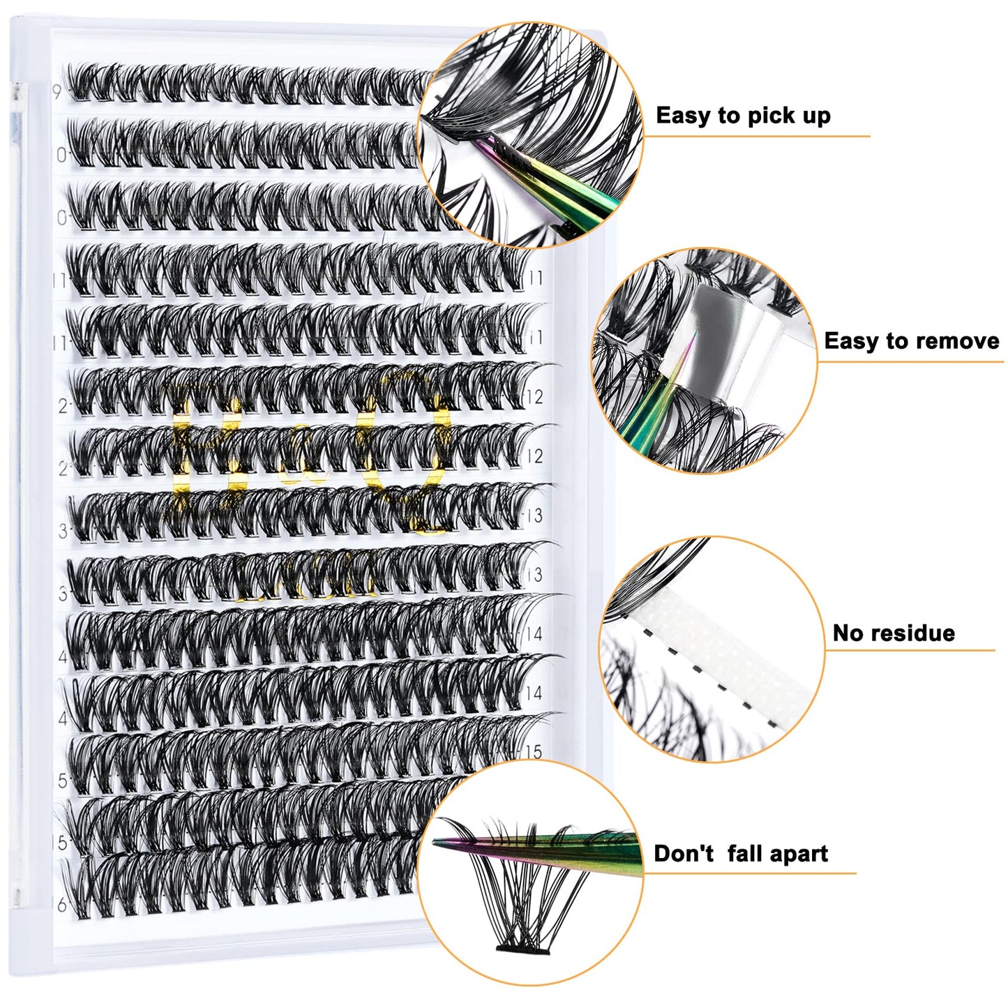 B&Qaugen 280Pcs Cluster Lashes D Curl 40D Mix 9-16mm Lashes Individual Cluster Eyelashes Individual Lash Clusters Extensions DIY Lash at Home (40D-0.07D-9-16mix)