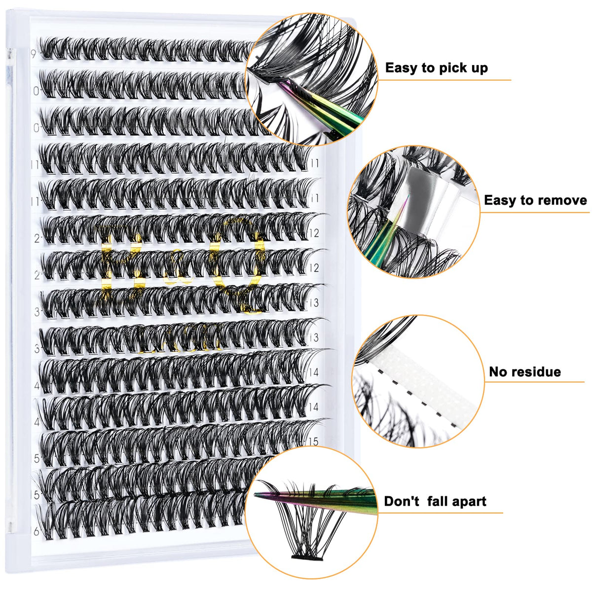 B&Qaugen Lash Clusters 40D-0.07C-9-15MIX B&Q Lash Individual Lashes 280 Clusters False Eyelash 20D 30D 40D Lash Clusters Extensions Individual Lashes Cluster DIY Eyelash Extensions at Home (40D-0.07C-9-16mix)