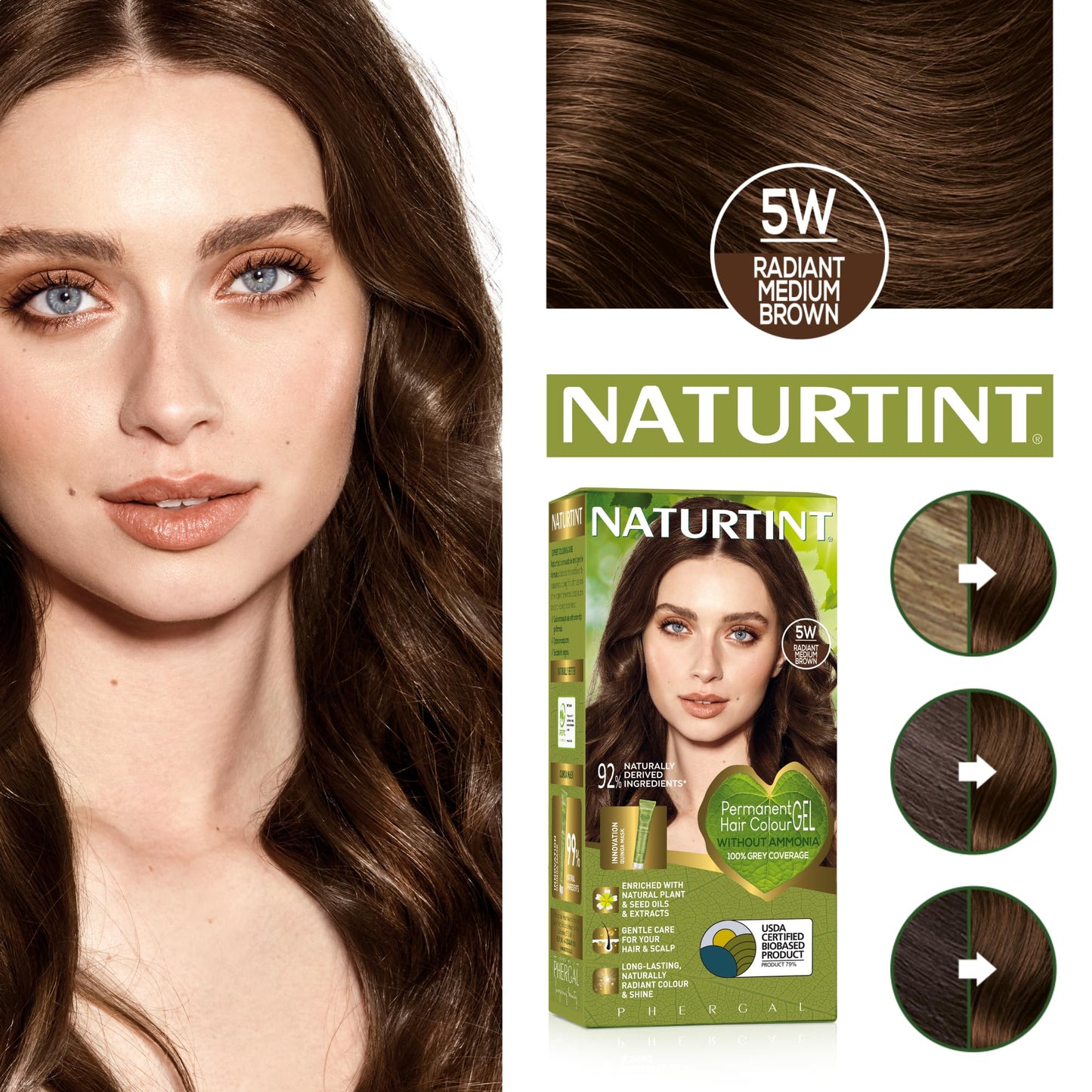 Naturtint Permanent Hair Colour Gel 5W Radiant Medium Brown, Plant Enriched, Ammonia Free, Long Lasting Grey Coverage and Radiant Colour, Nourishment and Protection
