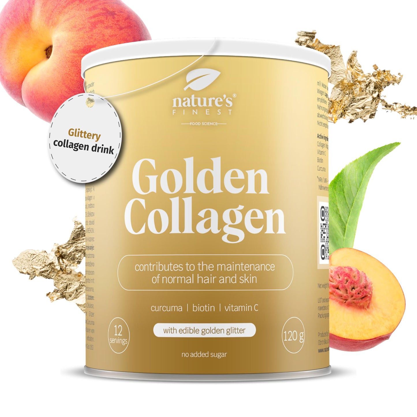 Nature’s Finest by Nutrisslim Golden Collagen 120 g - Collagen Supplements for Women with Gold Glitter - High Strength Hydrolyzed Bovine Collagen Powder Type 2 with Biotin, Vitamin C and Curcuma
