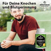 Vitamin K2 MK-7 200 mcg Vegan & High Strength Menaquinone, 180 Tablets for 6 Months, German Quality, Natural & Organic Supplement Without Additives