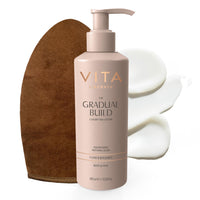 VITA LIBERATA, Fabulous Gradual Tanning Lotion 400ml & Dual Sided Self Tanner Mitt, Super Hydrating Hyaluronic Acid, Designed for Face & Body, Buildable Formula, Streak Free, Lasting Finish