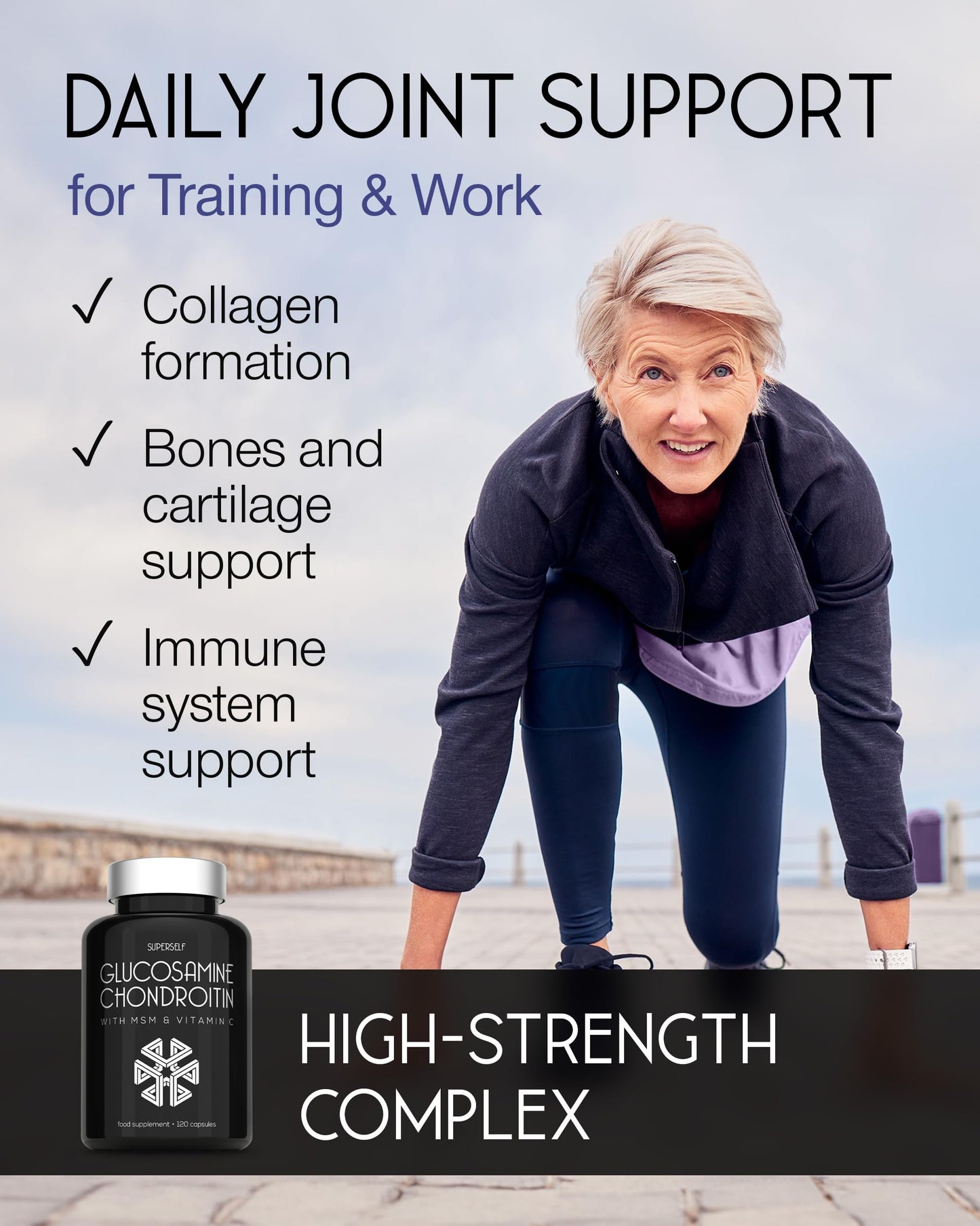 SuperSelf Glucosamine and Chondroitin High Strength - Glucosamine Sulphate with Chondroitin, MSM & Vitamin C - 120 Capsules - 1720mg Glucosamine Complex - Combination Joint Care Supplements for Men & Women