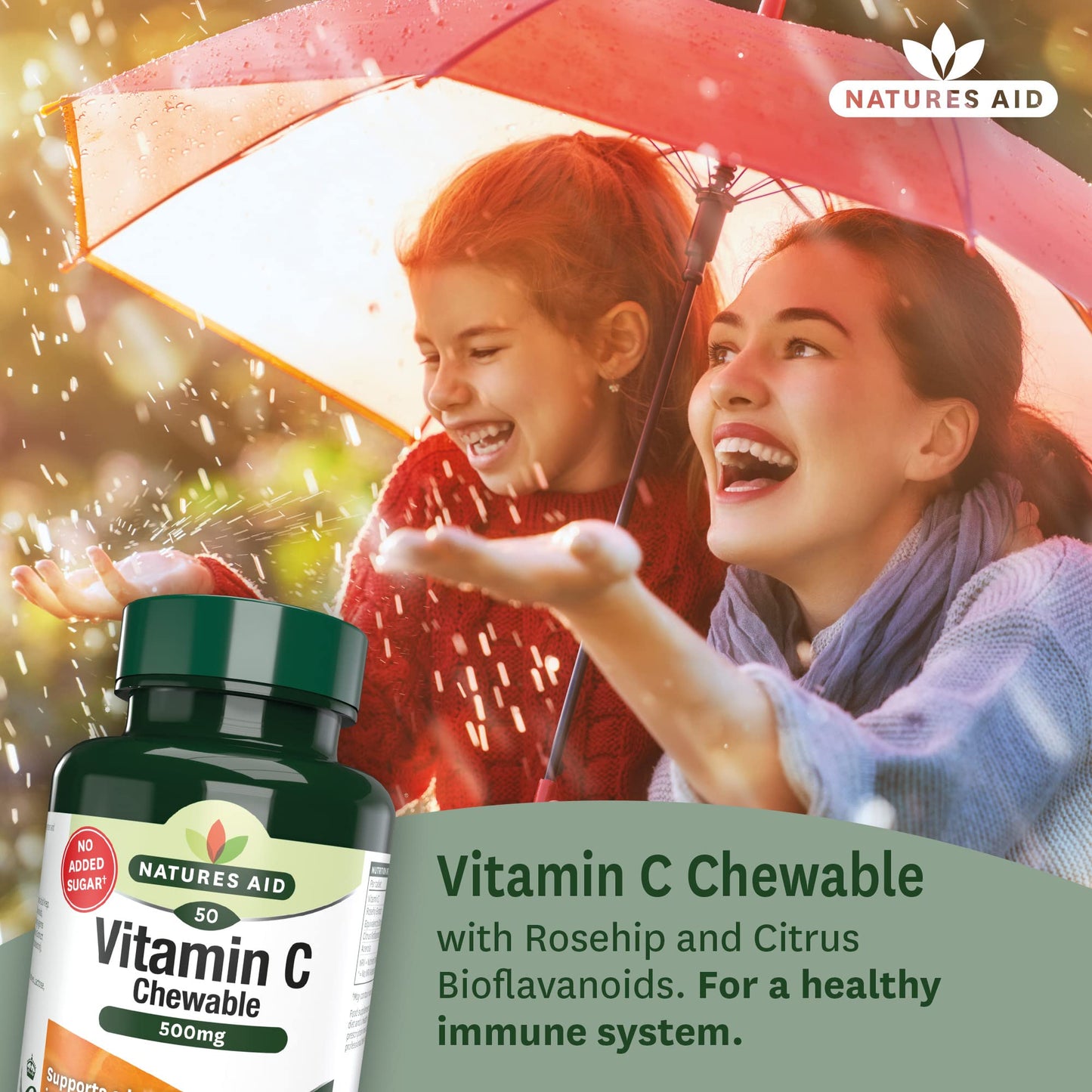 natures aid Natures Aid Chewable Vitamin C 500 mg, Sugar Free, Suitable for Vegans, 50 Tablets