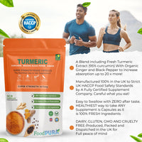 FoodPURA Turmeric Curcumin Capsules with Black Pepper & Ginger High Strength 3675mg HACCP Certified, Manufactured in The UK by FoodPURA (90)