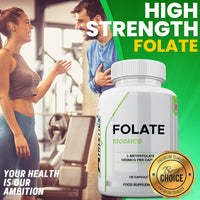 Freak Athletics Folate 1000mcg (L-Methylfolate) 120 Capsules, 5-MTHF Active Form of Folic Acid/Vitamin B9