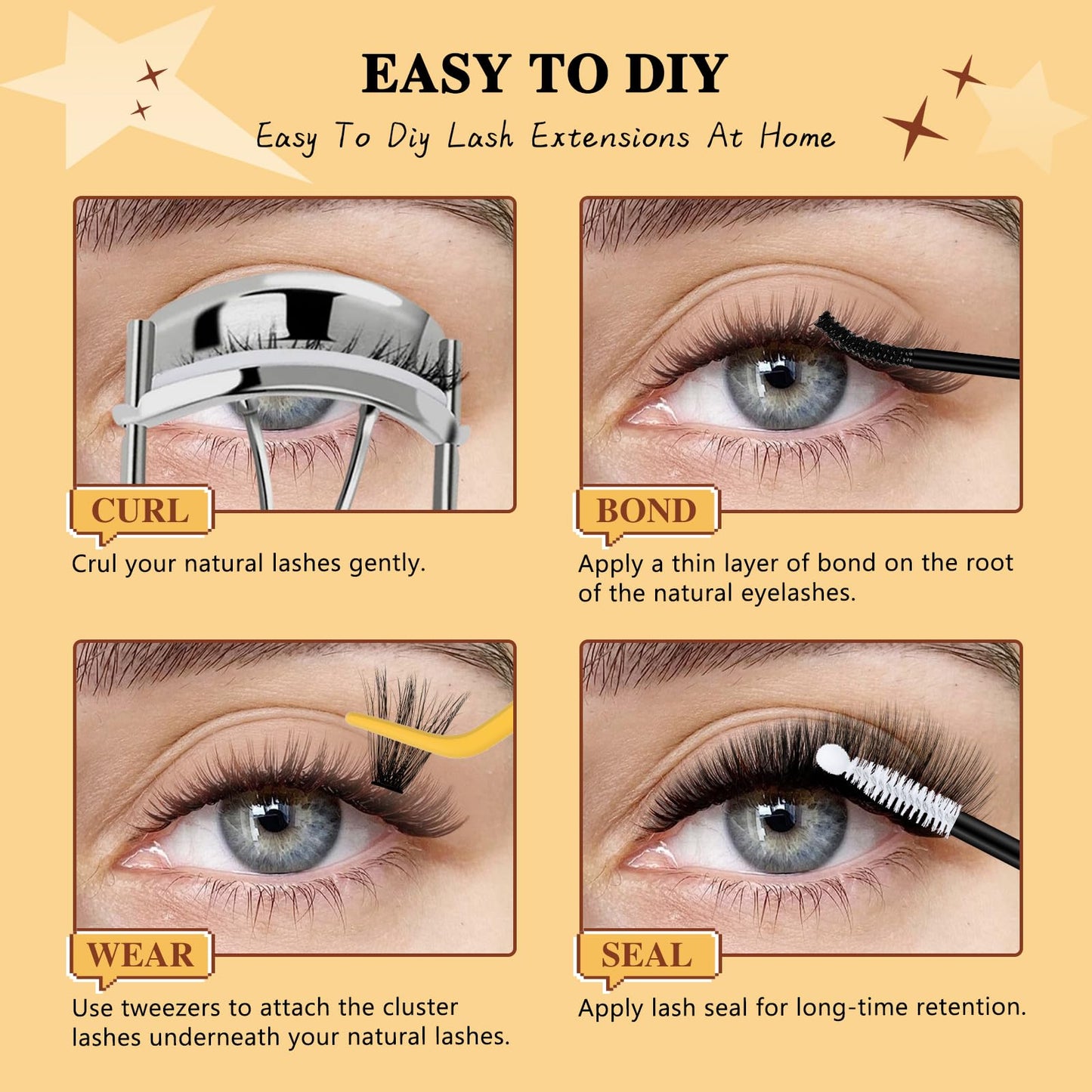QUEWEL 3D Lash Clusters Kit, 240 PCS Cat Eye Eyelash Clusters 80D+100D Wispy Cluster Eyelash Extensions, Easy to Use Left&Right Lash Extension Kit Reusable Waterproof for DIY at Home (3D 80D+100D-KIT)