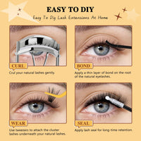 QUEWEL 3D Lash Clusters Kit, 240 PCS Cat Eye Eyelash Clusters 80D+100D Wispy Cluster Eyelash Extensions, Easy to Use Left&Right Lash Extension Kit Reusable Waterproof for DIY at Home (3D 80D+100D-KIT)