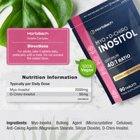 Horbäach Myo Inositol D Chiro Inositol | 90 Vegan Tablets | Powder Alternative | High Strength 2000mg Myo-Inositol | Optimum 40:1 Ratio | Letter-Box Friendly Packaging | by Horbaach