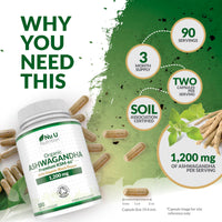 Organic Ashwagandha KSM-66® 1200mg - 180 Vegan Capsules not Tablets - High Strength Ashwaganda Root Extract with Organic Black Pepper - Made in The UK - Nu U Nutrition