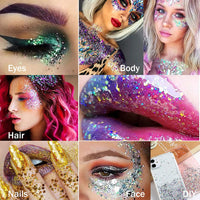 ZDHSOY Body Glitter - Face Glitter, Mermaid Face Glitter Gel, Singer Concerts Sequins Glitter Face Paint, Chunky Glitter for Eye Lip Hair, Sparkling Holographic Gel for Women (Blue)