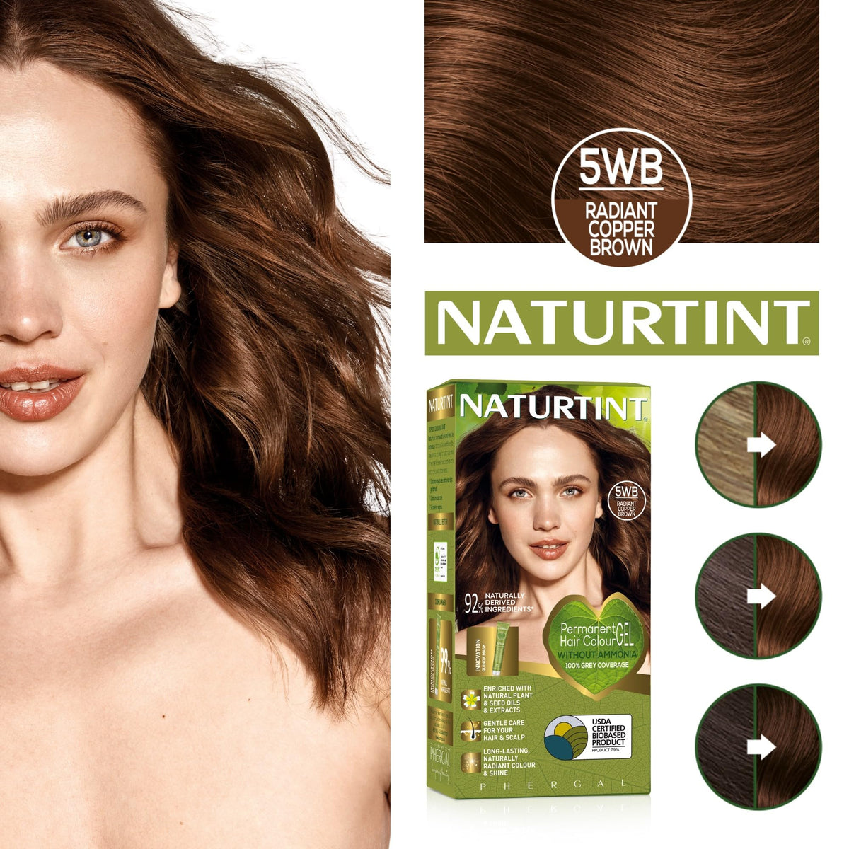 Naturtint Permanent Hair Colour Gel 5WB Radiant Copper Brown, Plant Enriched, Biobased, Ammonia Free, Long Lasting Grey Coverage and Radiant Colour, Nourishment and Protection
