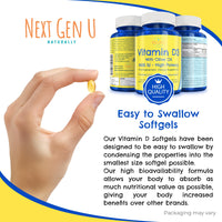Next Gen U Vitamin D3 4000 IU Food Supplement w/Olive Oil to Support Immune & Bone Health, 360 Softgels