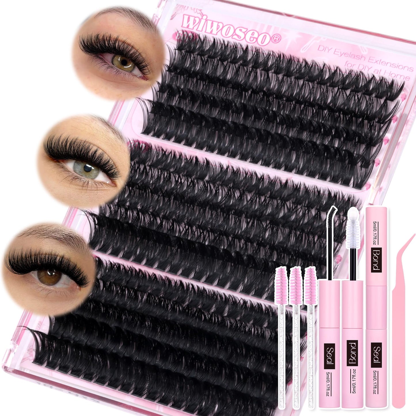 wiwoseo Individual Eyelashes Cluster Lashes Kit 60+80+100D 10-18MM