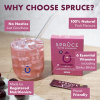 Spruce Sugar-Free, Low Calorie Water Enhancer With Ginkgo Biloba – Antioxidant – Supports Cognition, Focus & Memory, Hydration Powder With Vitamins & Minerals - Black Cherry, 12 Sachets
