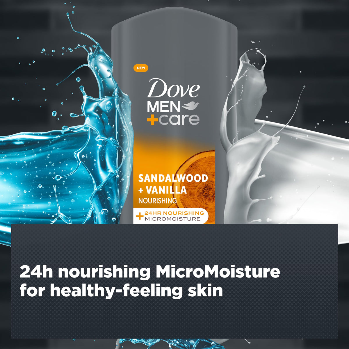 Dove Men+Care Sandalwood + Vanilla 3-in-1 Hair, Face and Body Wash Body Cleanser shower gel with MicroMoisture technology for 24 hour nourishment 400 ml