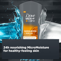 Dove Men+Care Sandalwood + Vanilla 3-in-1 Hair, Face and Body Wash Body Cleanser shower gel with MicroMoisture technology for 24 hour nourishment 400 ml