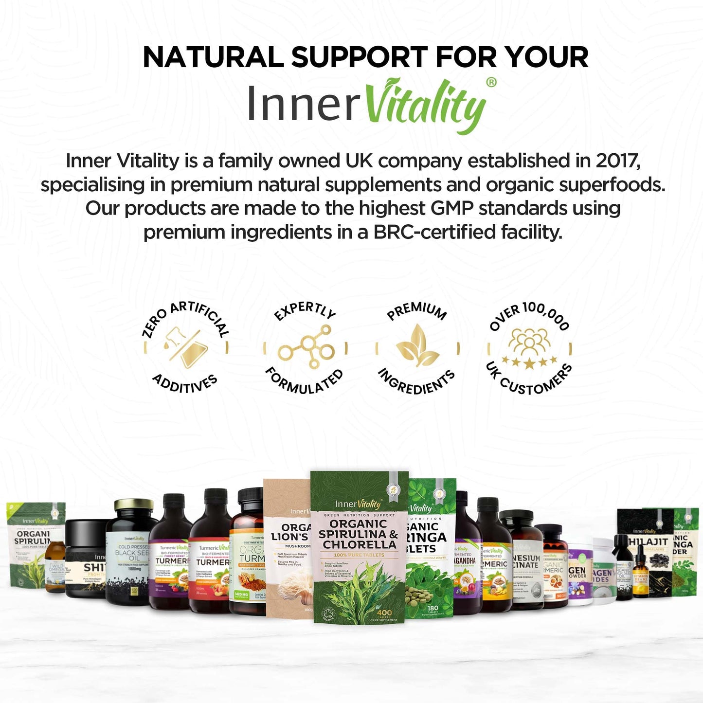 Organic Spirulina & Chlorella 400 Easy to Swallow Tablets - Natural Vitamins & Minerals - Broken Cell Wall, Pure 2000mg Daily Dose Supplement by Inner Vitality