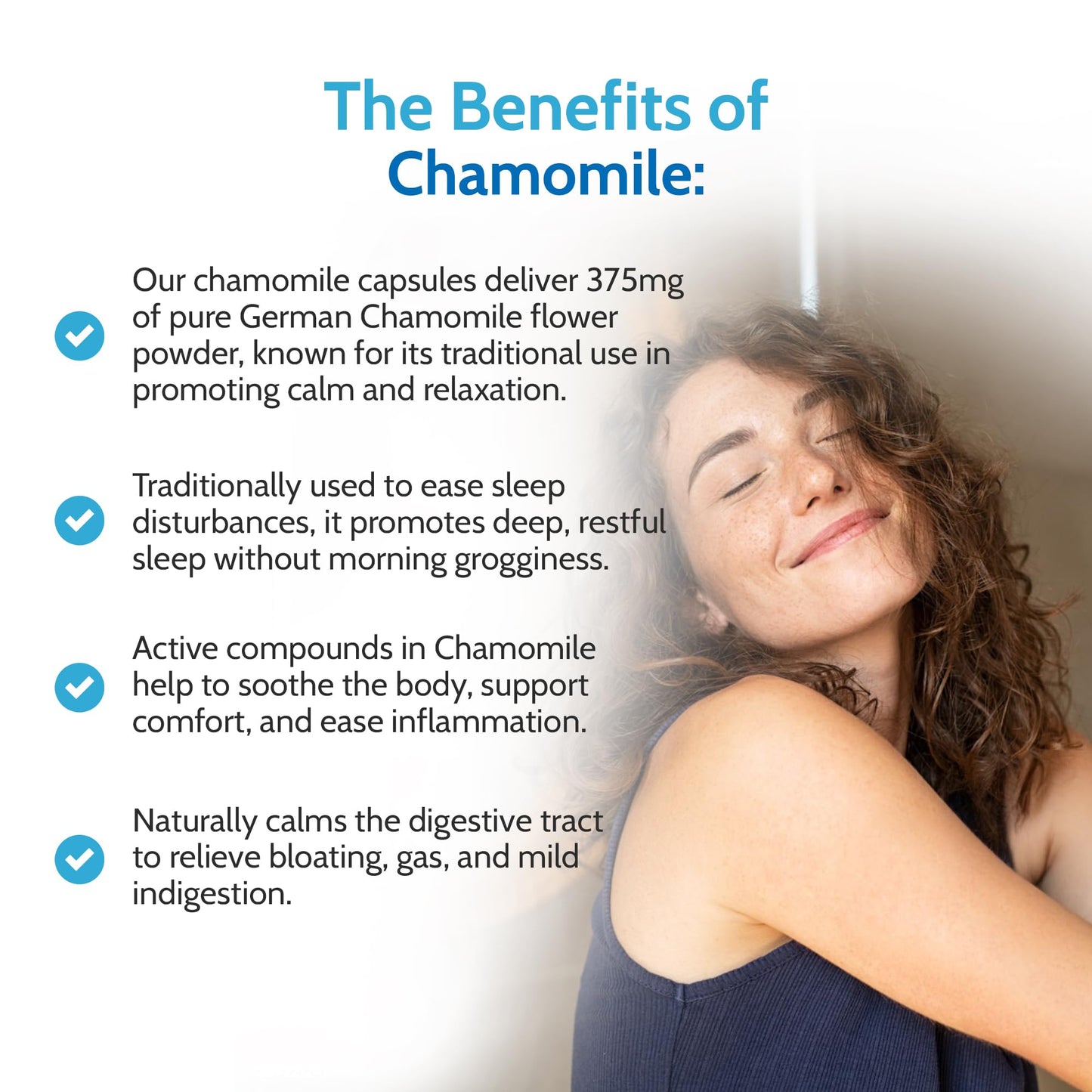 Health4All Chamomile 375mg, 60 Capsules 2 Months Supply, Purest Anxiety, Stress, Sleep and Digestive Health Supplement, Vegan Matricaria Recutita Flower Powder (not Extract) Capsules | Made in UK