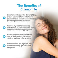 Health4All Chamomile 375mg, 60 Capsules 2 Months Supply, Purest Anxiety, Stress, Sleep and Digestive Health Supplement, Vegan Matricaria Recutita Flower Powder (not Extract) Capsules | Made in UK