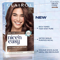 Clairol Nice n’ Easy Pure Brunettes Hair Colour | Pure and Rich Brown Tones | Smooth, Natural Hair Colour | With Pre-Colour Serum | 100% Grey Coverage | 5BB Medium Blush Brown| Permanent Hair Dye