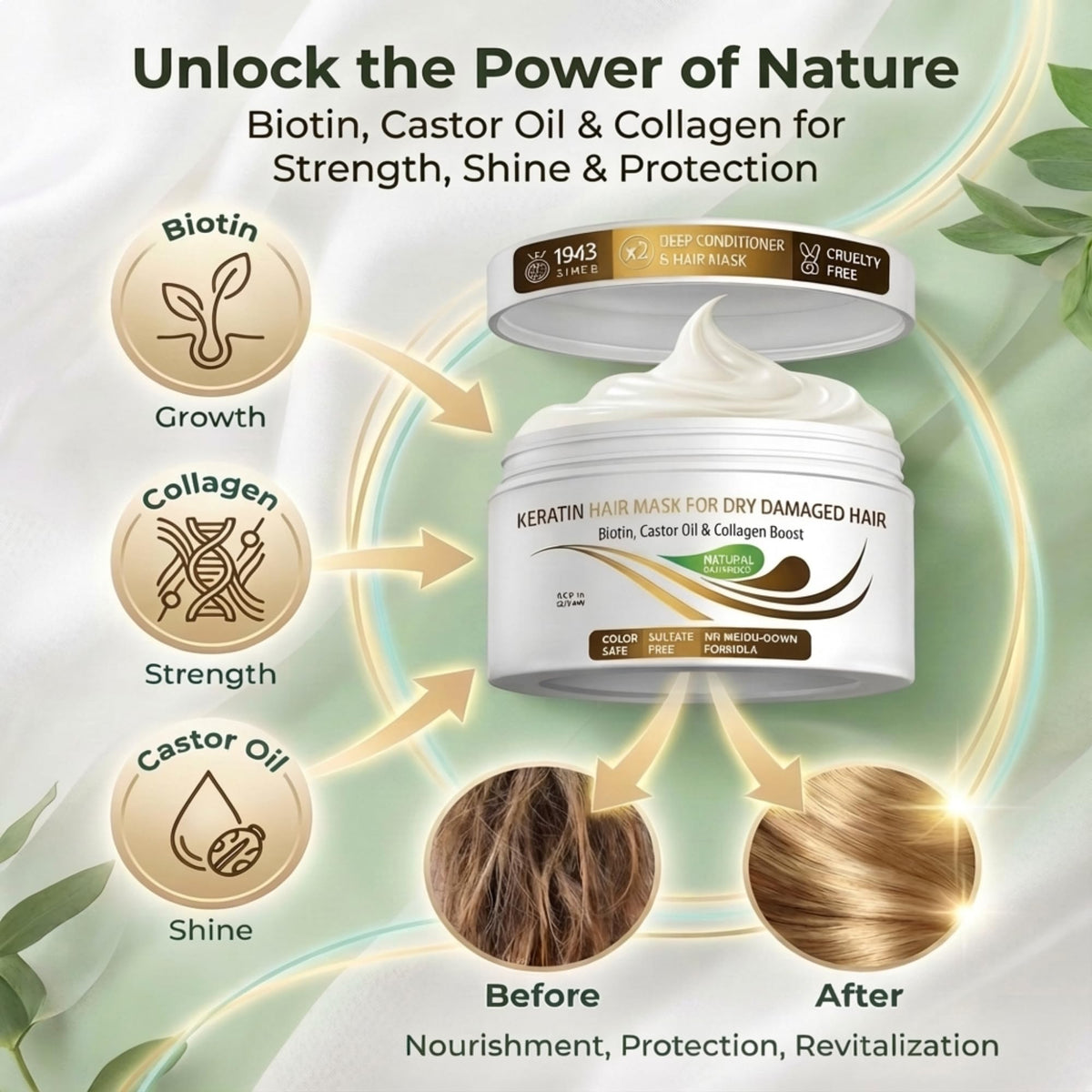 VITAMINS hair cosmetics VITAMINS Hair Cosmetics Keratin Hair Mask for Damaged Hair - Protein Keratin Treatment Deep Conditioner for Dry Locks - Collagen Biotin & Castor Oil Repair Dryness & Enhance Shine - 250 ML