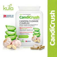 CandiCrush - Candida Cleanse Complex - Herbal Thrush Tablets - Natural Candida Treatment for Women and Men with Probiotic Live Friendly Bacteria for Yeast Infection - 60 Vegan Capsules
