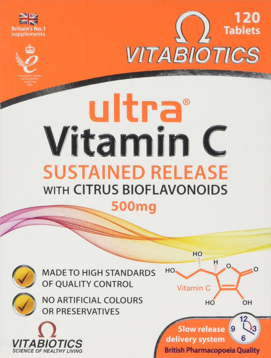 Vitabiotics Ultra Vitamin C Tablets (Ascorbic Acid) Sustained Release with Bioflavonoids - 120 Tablets