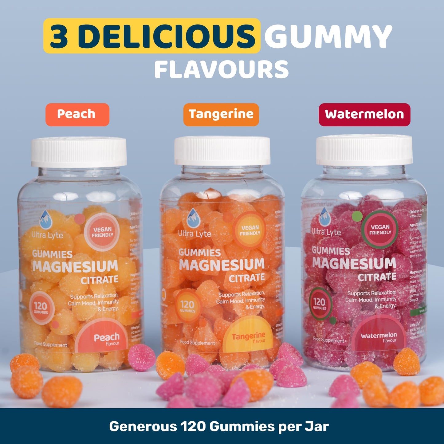 Ultra Lyte Magnesium Citrate Gummies – 336 mg Elemental Magnesium per Serving – 120 Gummies (30 Days) – Gelatin Free Vegan High-Strength Supplement – Tangerine Flavour