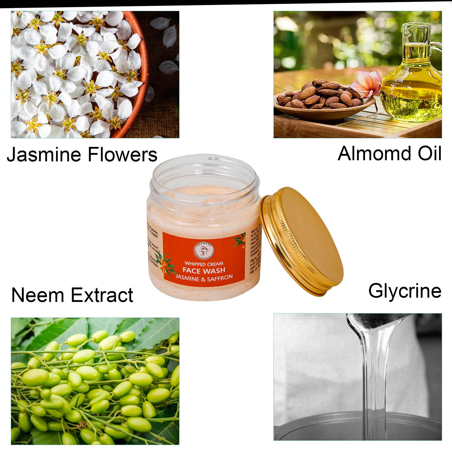 AATMANA Face Wash Jasmine & Saffron | Hydrating Face Wash for Sensitive Skin, Removes Makeup & Gently Cleanses Without Over Drying -100 Grams