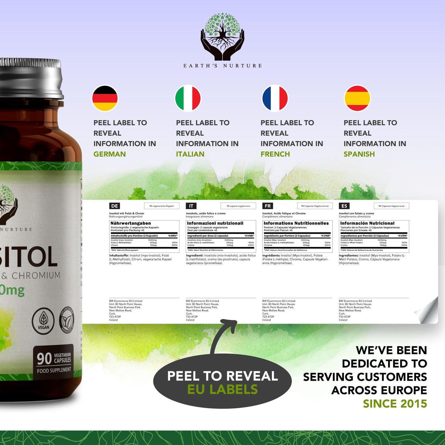 Earth's Nurture EN Myo-Inositol Chromium & Folate Blend | 1000mg Myo Inositol Per Serving | 90 Vegan Myoinositol Capsules | Inositol Supplement | Vitamins for Women | Non GMO & Allergen Free | Made in UK