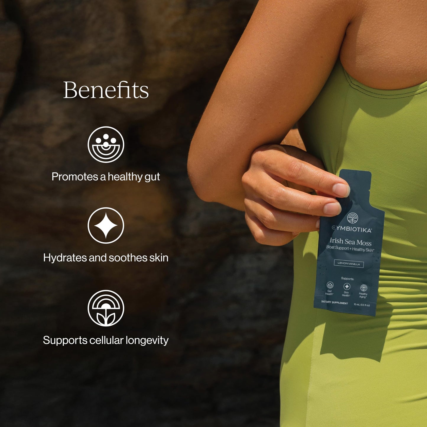 CYMBIOTIKA Irish Sea Moss Supplement, Organic Wildcrafted Sea Moss with Aloe Vera, Fulvic Minerals, Postbiotics, Gut, Immune, Skin & Thyroid Support, On The go Packet, 52 Servings, 2 Month Supply