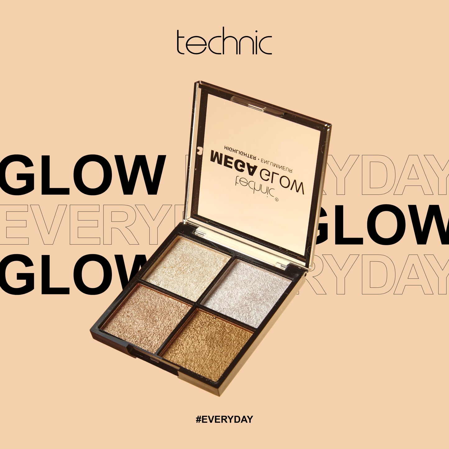 Technic Mega Glow Highlighter Palette - 4 Highly Pigmented, Long Lasting Shimmer Powders That Blend Beautifully To Highlight and Enhance Makeup On All Skin Tones - 10g