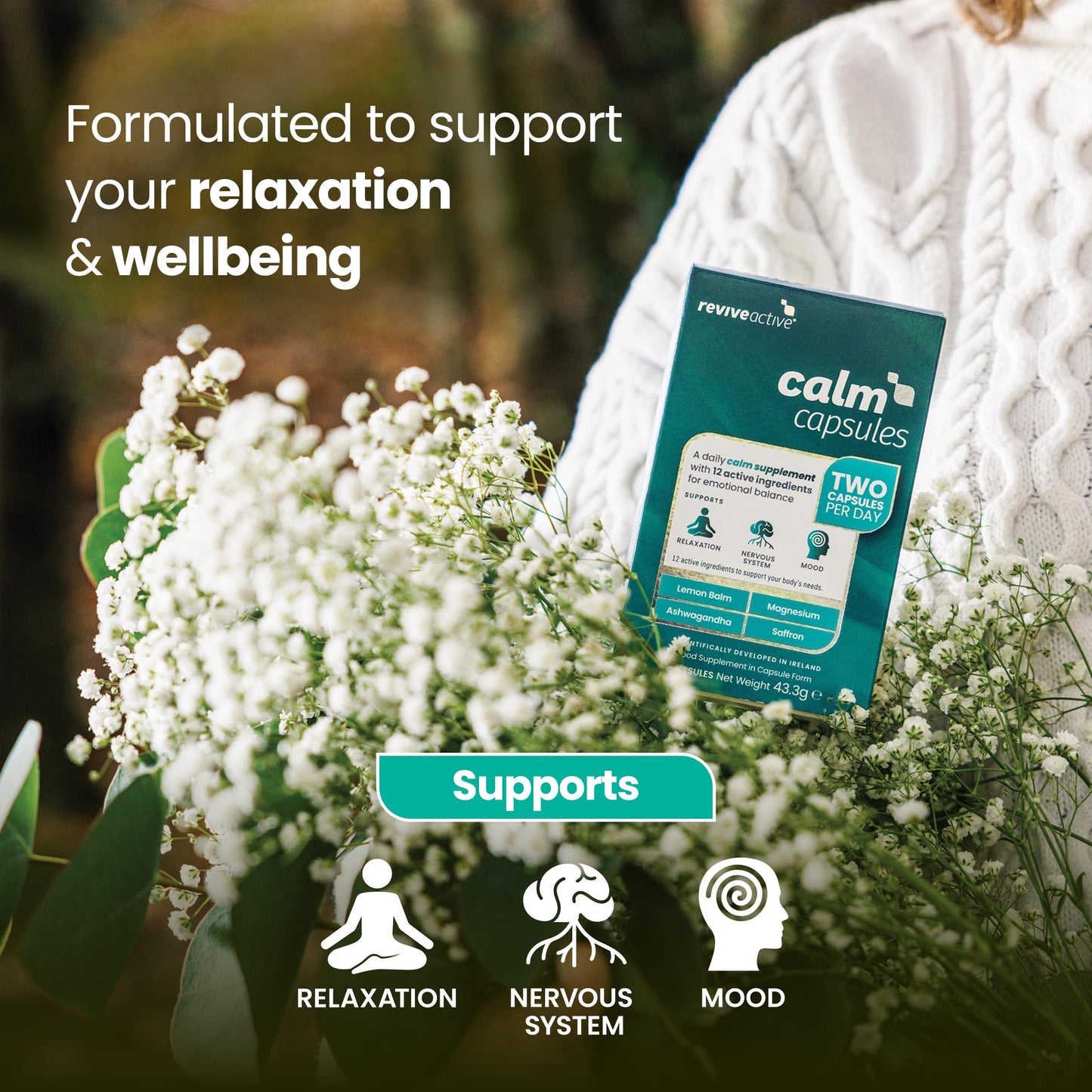 Revive Active Calm Capsules - 12 Active Ingredients in 1 Daily Sachet - Ashwagandha with Essential Vitamins and Magnesium - Supports Energy Levels, Nervous System, Relaxation & Mood - 60 Capsules