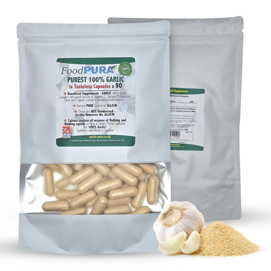 FoodPURA Pure Garlic Capsules Recommended Daily Strength 1000mg HACCP Certified, Manufactured in The UK by FoodPURA 1 Pack of 90 Capsules