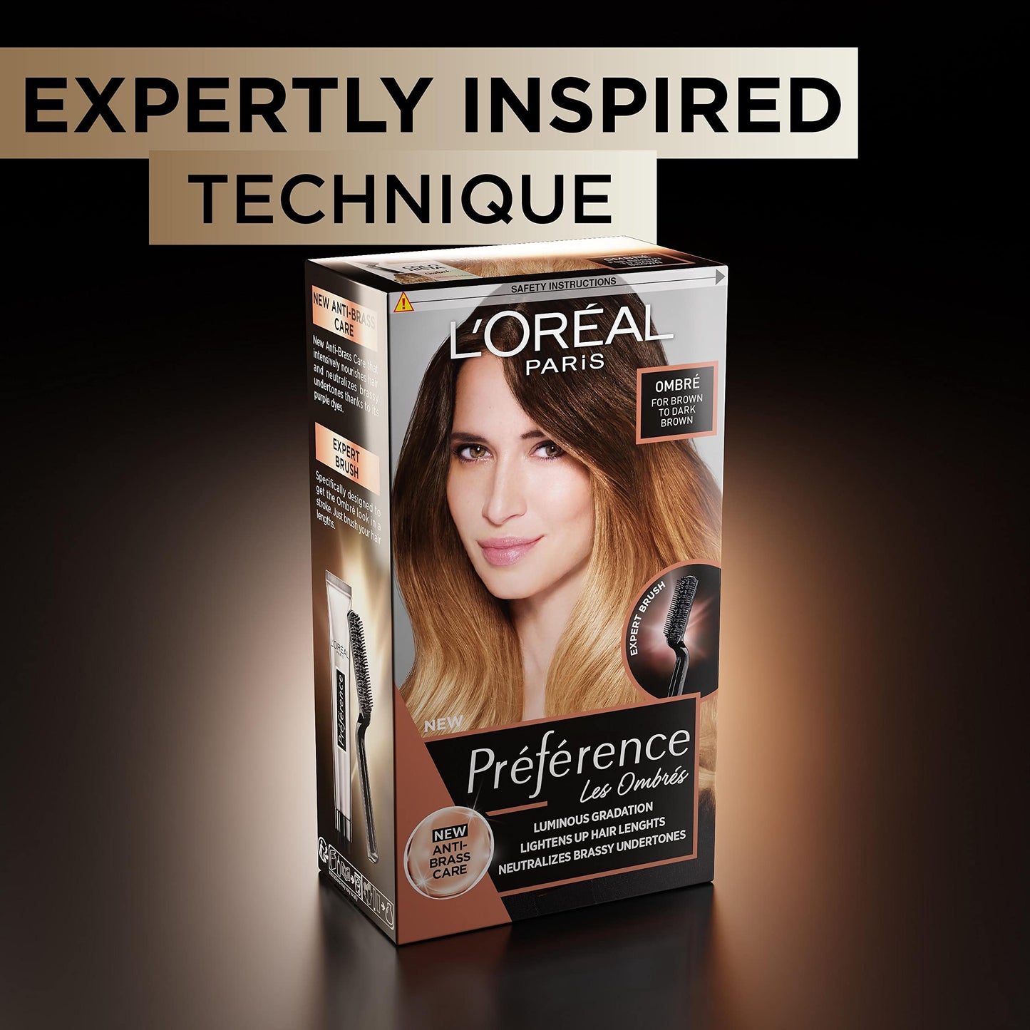 L’Oréal Paris Luminous Graduation Ombré Kit, Shade 104 for Brown to Dark Brown Hair, Anti-brass Care, Expert Brush Included, Preference Techniques Les Ombrés, 1 Application