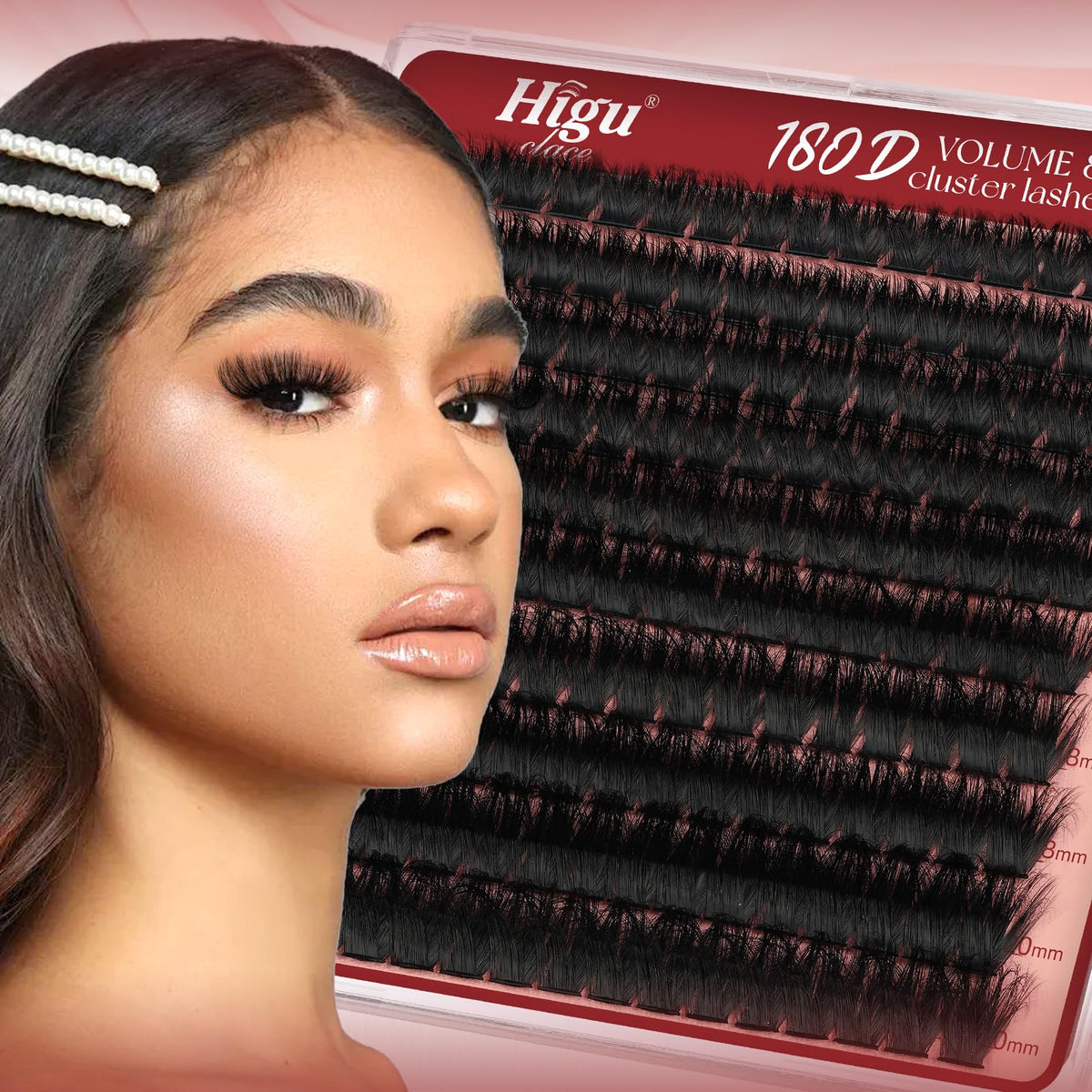 Fluffy-Cluster-Lashes 180D Individual-Eyelashes, Higu clace 12-20mm Thick Lash-Clusters D Curl Long Lash, Reusable Russian Individual-Lashes Clusters DIY Lash Extensions at Home (180D 12-20)