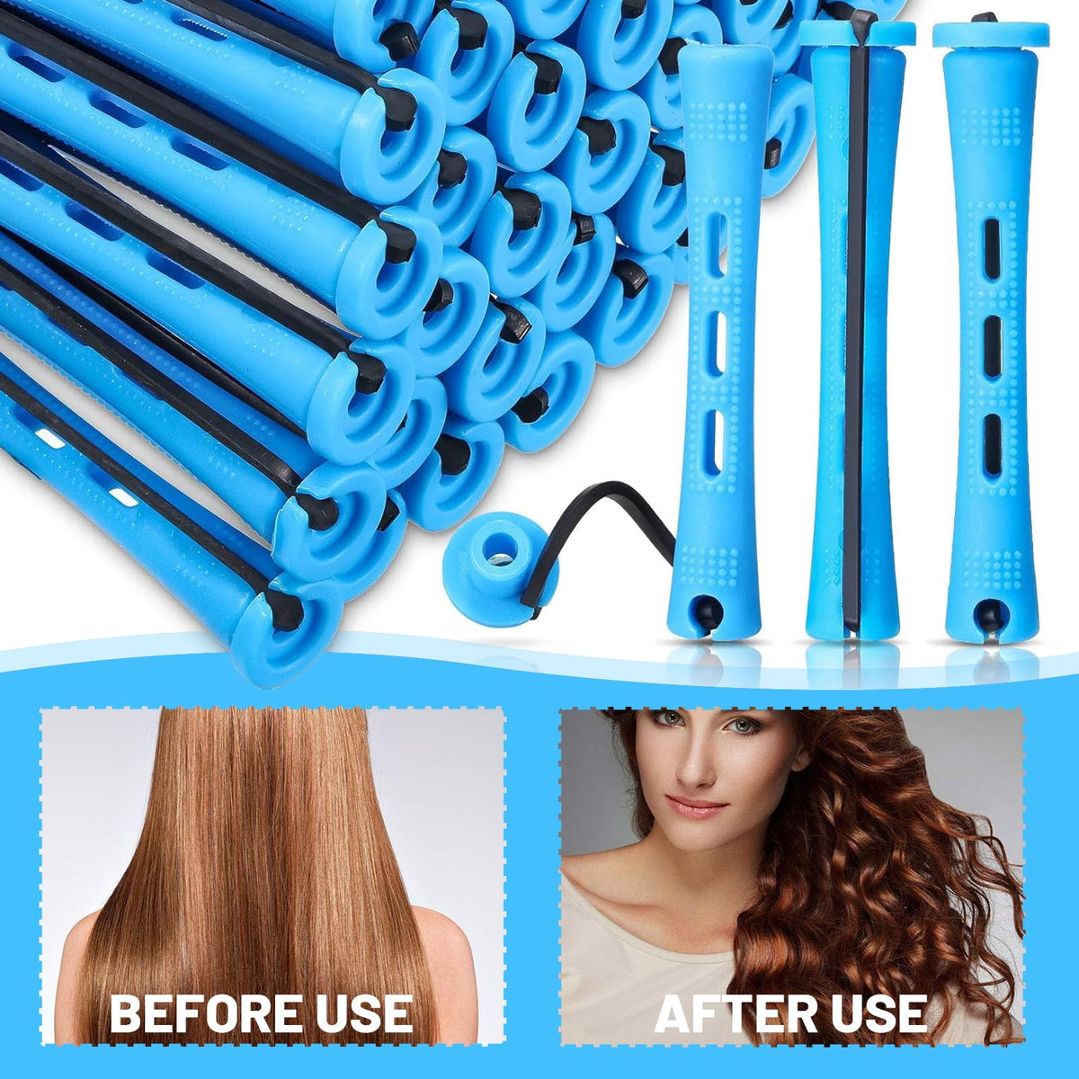 Honicemar 60 Pcs Perm Rollers Set for Long & Short Hair - 0.35 Inch Small Cold Wave Rods, DIY Curling Tools for Natural Hairstyles, Hair Curling Rods for Home or Salon Styling